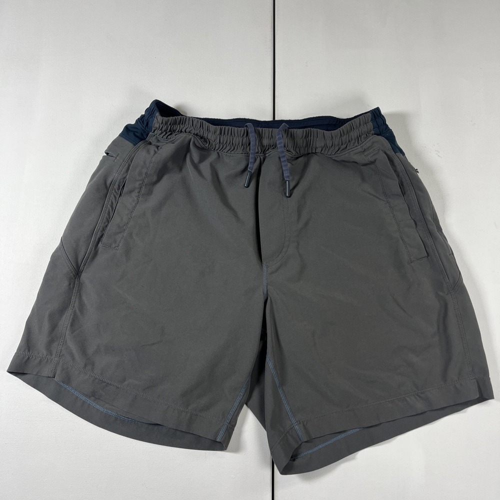 Birddogs Gym Shorts Gray Blue Lined 7 Inch Inseam Zipper Pockets Men's M